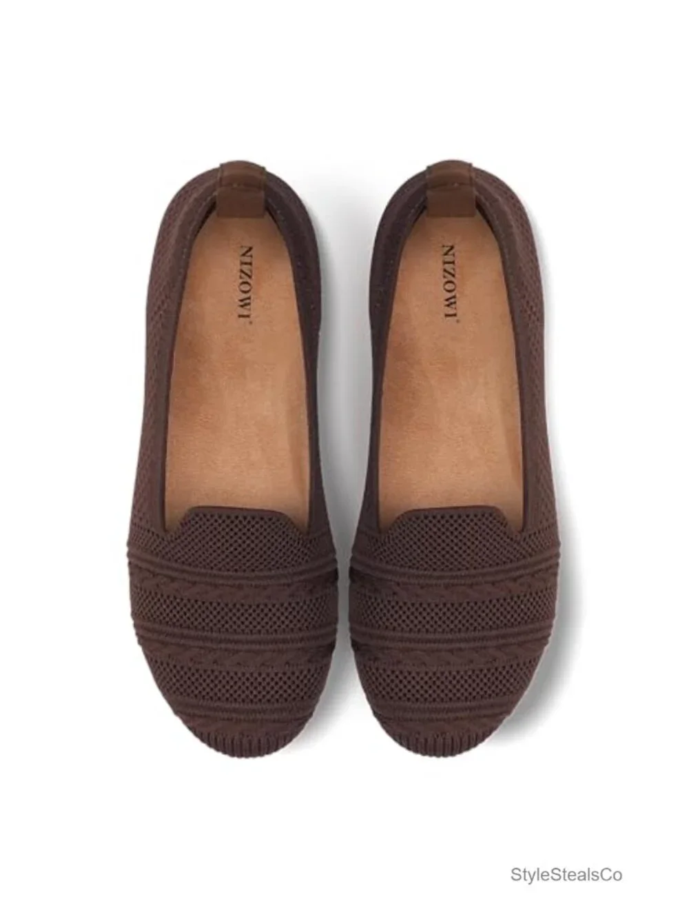 Wide Width Ballet Flats Washable Knit Slip-On Memory Foam Shoes